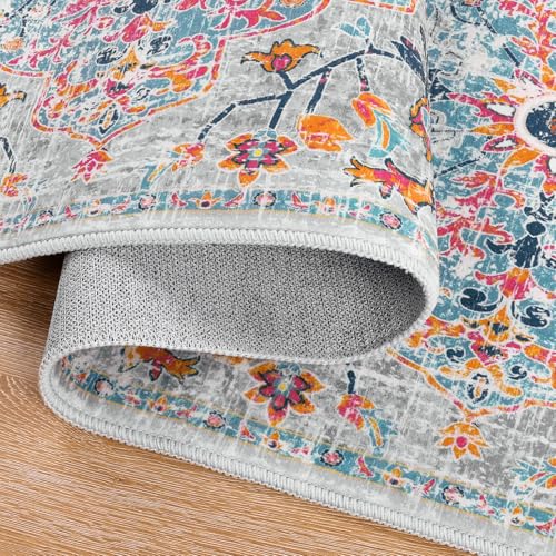 2x6 Washable Boho Hallway Runner Rug, Non-Slip Faux Wool Kitchen Mat