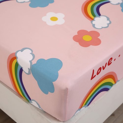 SDY 4PCS Rainbow Bedding Sheet Set,Twin Size Cute Pink Unicorn Sheets Set Included 1 Deep Pocket Fitted Sheet+1 Top Flat Sheet+2 Pillowcases for Kids Girls Toddler…