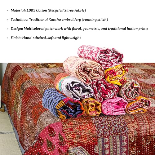 Handmade Indian Vintage Kantha Quilt Set - 3 PCs, Twin Size
