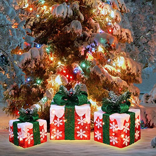 JUSTPRO Style 5 3-Piece Lighted Christmas Gift Boxes with Bright White LEDs