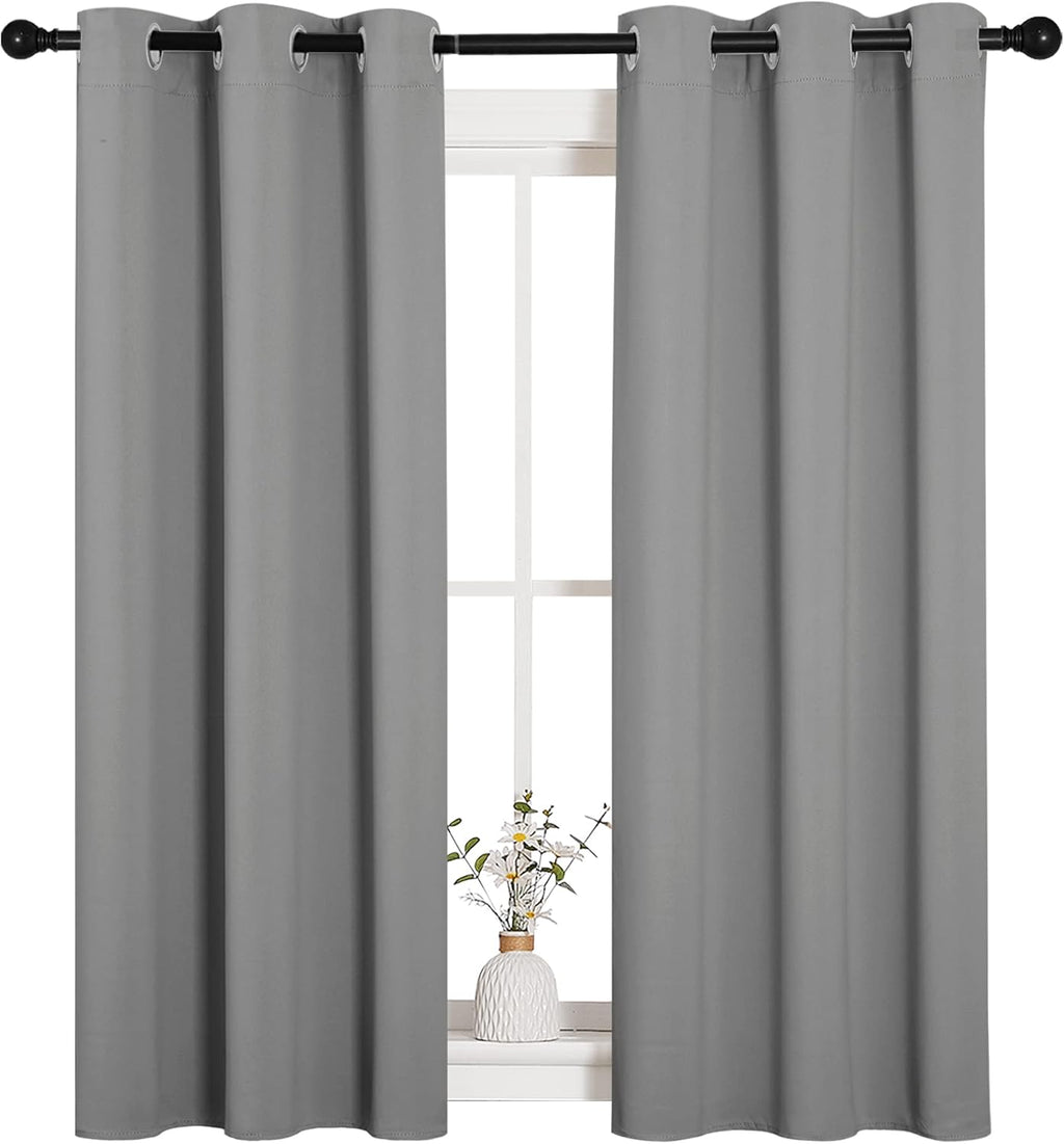 NICETOWN Blackout Curtains - Thermal Insulated Drapery Panels | Solid Ring Top, 34 x 54 Inches, Silver Grey