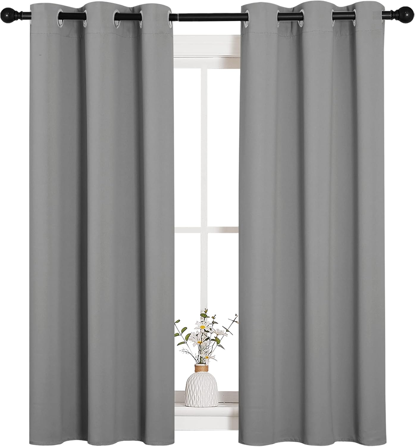 NICETOWN Blackout Curtains - Thermal Insulated Drapery Panels | Solid Ring Top, 34 x 54 Inches, Silver Grey
