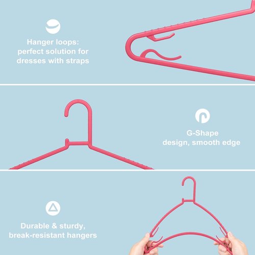 Byomostor Plastic Hangers - Durable Non-Slip G-Shape Clothes Hangers | 50 Pack, Standard Size (Pink)