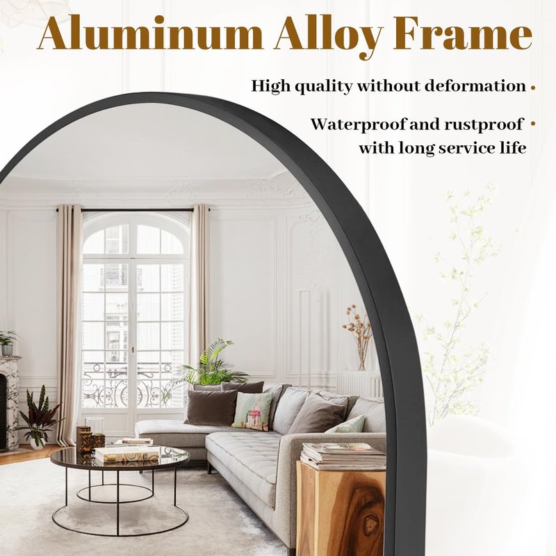 VETROVUE 24"x 36" Arched Bathroom Wall Mirror with Black Metal Frame, Modern Arch-Top Wall Mirror for Vanity, Entryway or Bedroom, HD Reflection, Shatterproof Glass