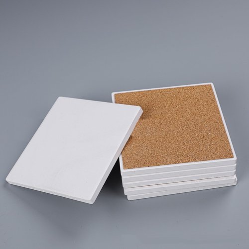 4Pcs Square Blank Ceramic Coaster DIY Coasters 4-Inch Crafts Tiles Coasters with Cork Backing Pads for Painting, DIY Crafts, Decorate Your Own Coaster DIY Project, White