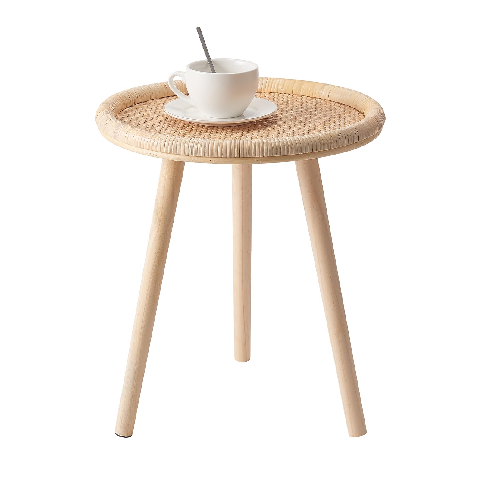 HuiDao Small Side Table, Rattan Round Coffee Table, Boho Circle Side Tables End Table for Living Room, Mid Century Accent Table for Bedroom Balcony