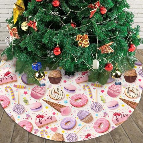 Lollipop Candy Macaroon Cupcake Christmas Tree Skirt 36 Inch - Holiday Decor
