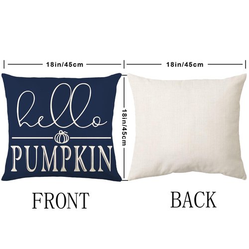 MAZSHTTD Blue Pumpkin Throw Pillow Cover 18x18 Inch Set of 4 Hello Pumpkin Outdoor Indoor Decorative Throw Pillow Cover for Farmhouse Bedroom Sofa Cushion Couch Fall Decor