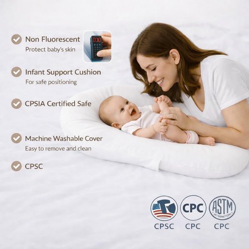 Aila + Aiden Baby Lounger - Organic Cotton Infant Lounger | Adjustable & Portable Floor Lounger - Soft, Breathable Cover (White)
