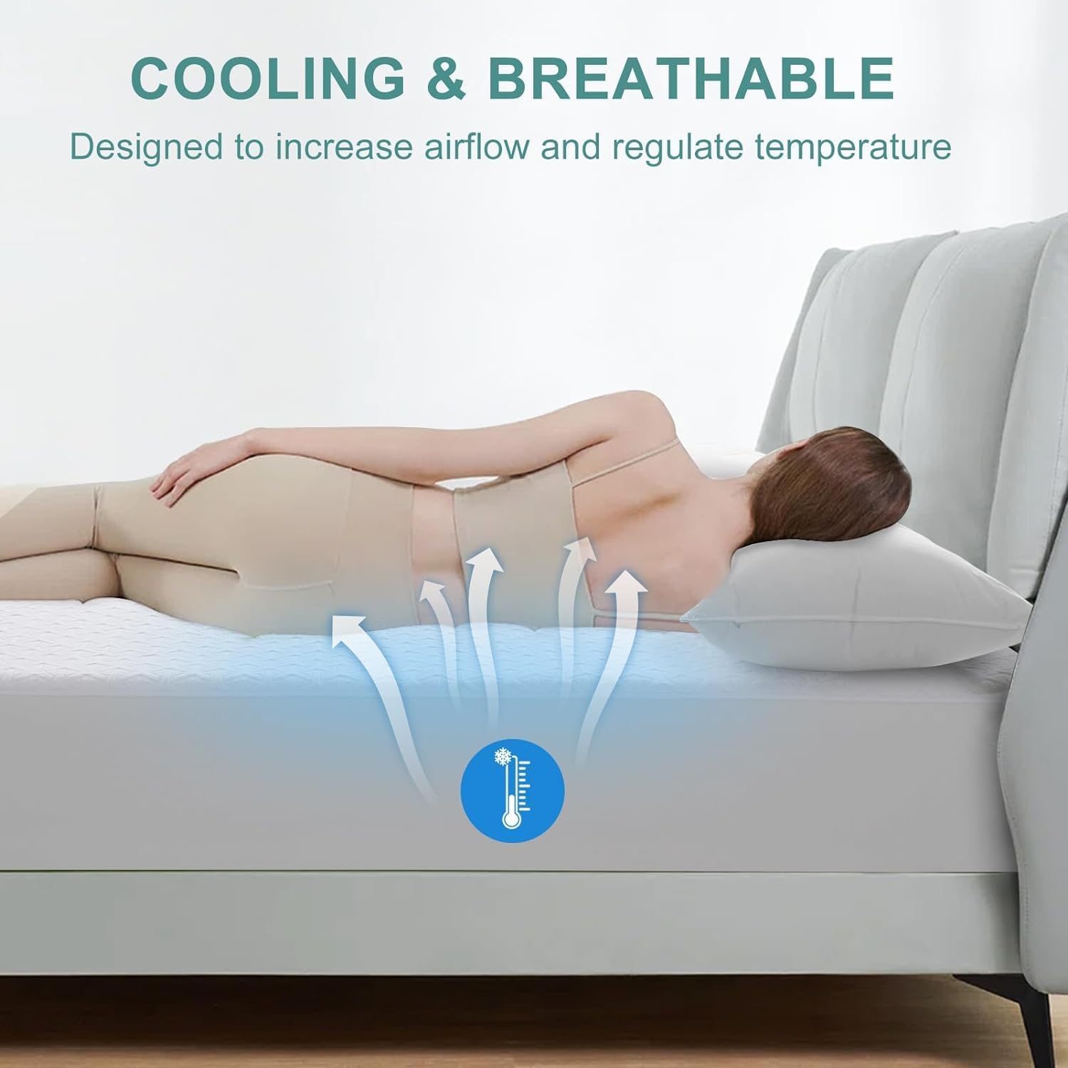 Skiennix Premium Waterproof Mattress Protector - Breathable 4D Air Cooling Queen Size Cover (White)