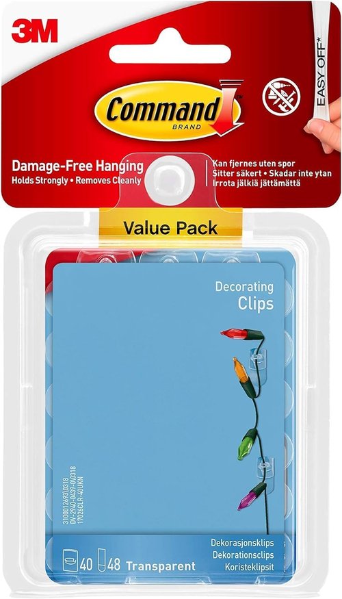 Command Mini Holiday Light Hooks - 40 Clips & 48 Strips for Easy Holiday Decorating