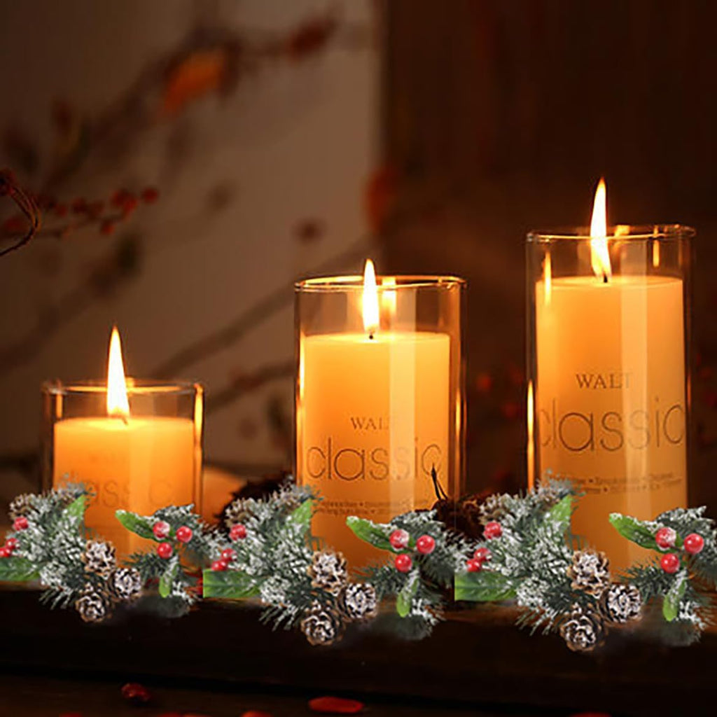 Regine Switzerland Christmas Candle Rings - Artificial Red Berries & Pinecones Decor | Set of 4, Red
