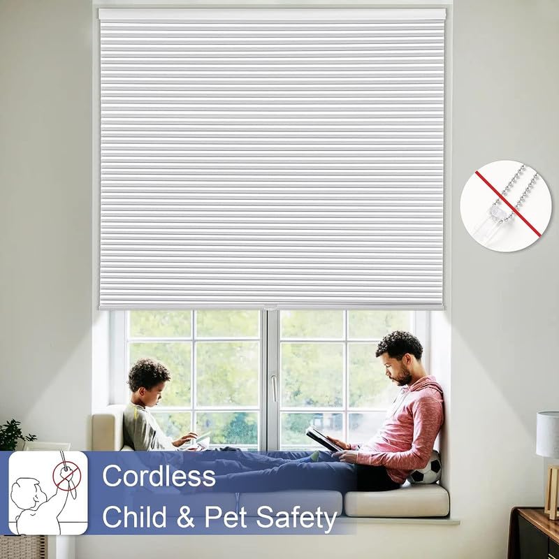 MYshade Cordless Cellular Window Shades No Tools No Drill Blackout Blinds for Indoor Windows Size 35" Wide X 72" Height White Room Darkening Window Blinds for Bedroom, Bathroom, Kitchen, Living Room