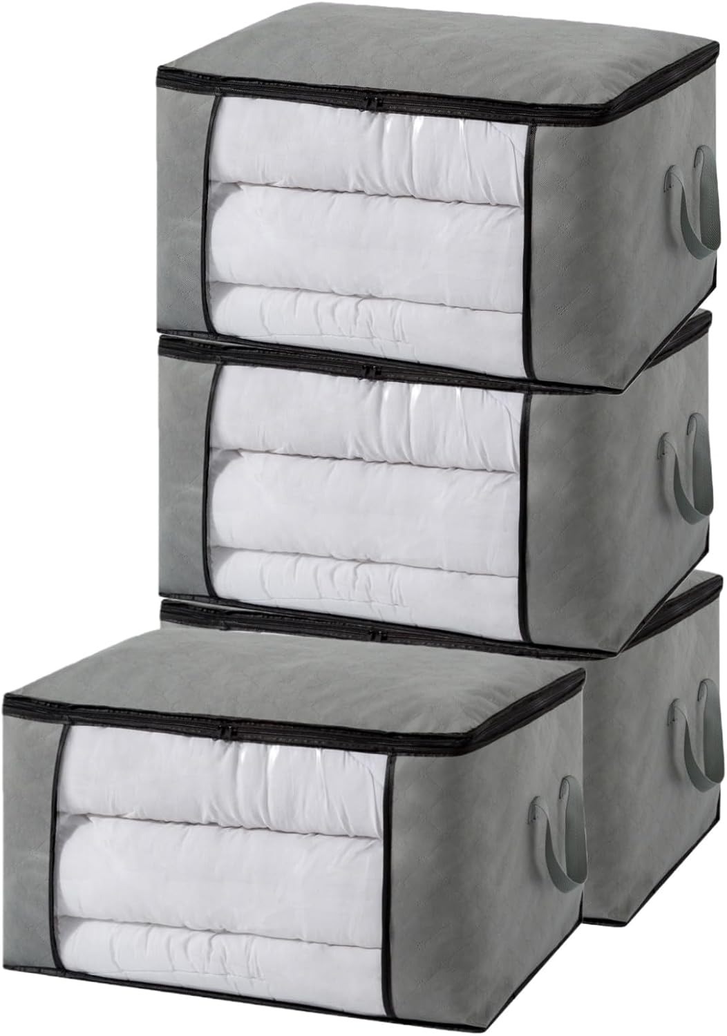Skiennix Large Storage Bags - Foldable Closet Organizers with Lids & Reinforced Handles | 90L (4 Pack)