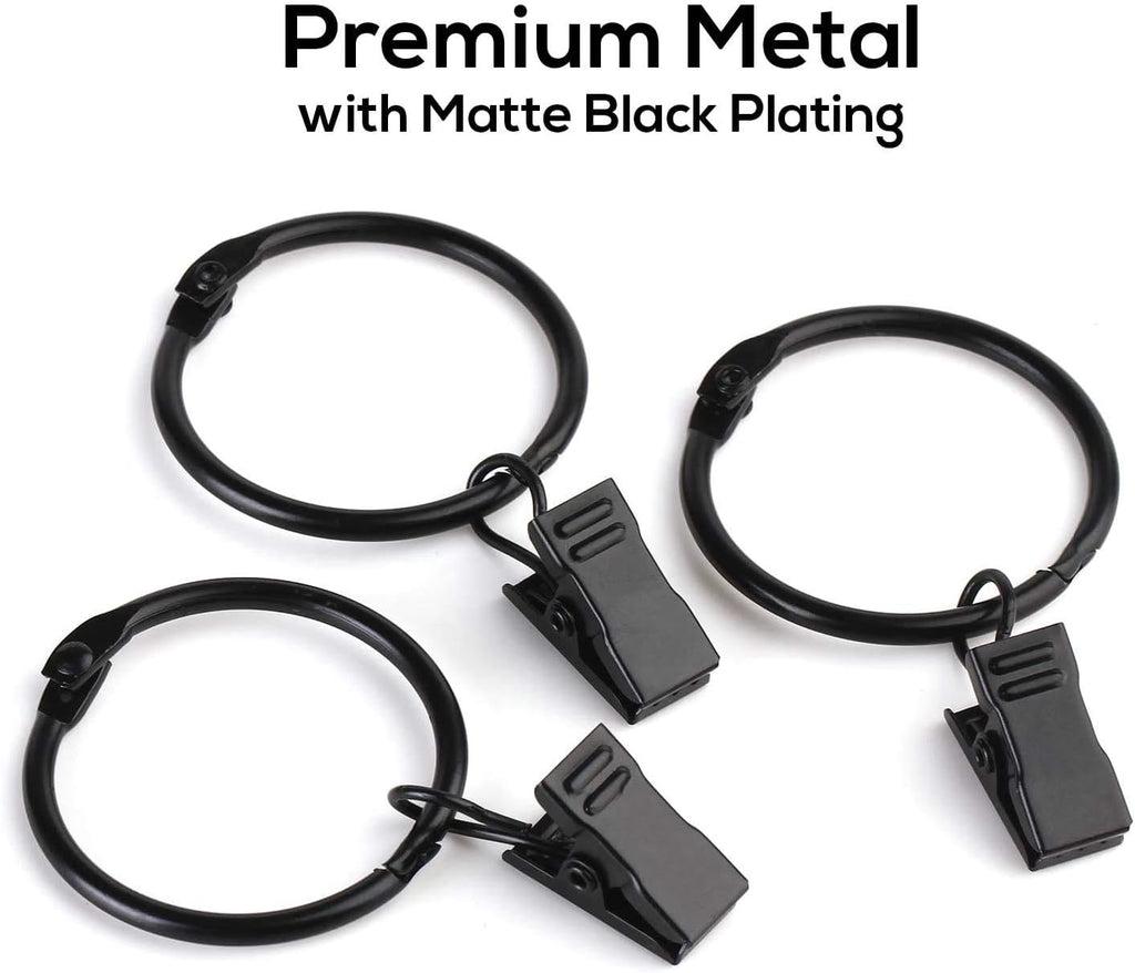 SPLF Metal Curtain Rings - 36 Pack Heavy-Duty Rustproof Clips | 1.22 Inch Interior Diameter, Black