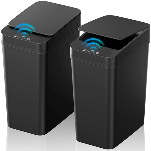 KOEYLE Touchless Bathroom Trash Can - 2 Pack 2.2 Gallon Smart Motion Sensor Bins | Slim Waterproof Design (Black)