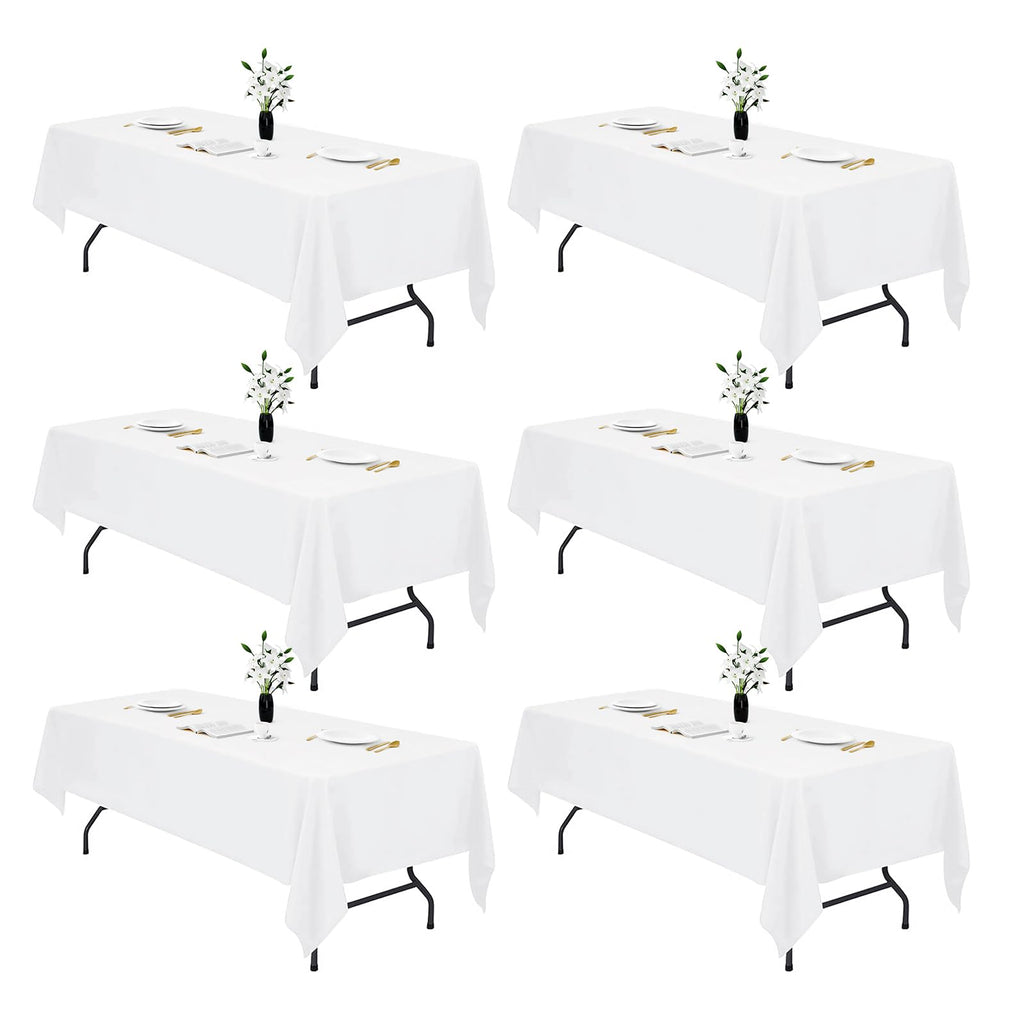 IVAPUPU 6 Pcs White Table Cloth for Rectangle Table - 60 x 84 Inch Tablecloths Rectangular Cloths Waterproof Washable Wrinkle Resistant for 6 FT Wedding Cocktail Party