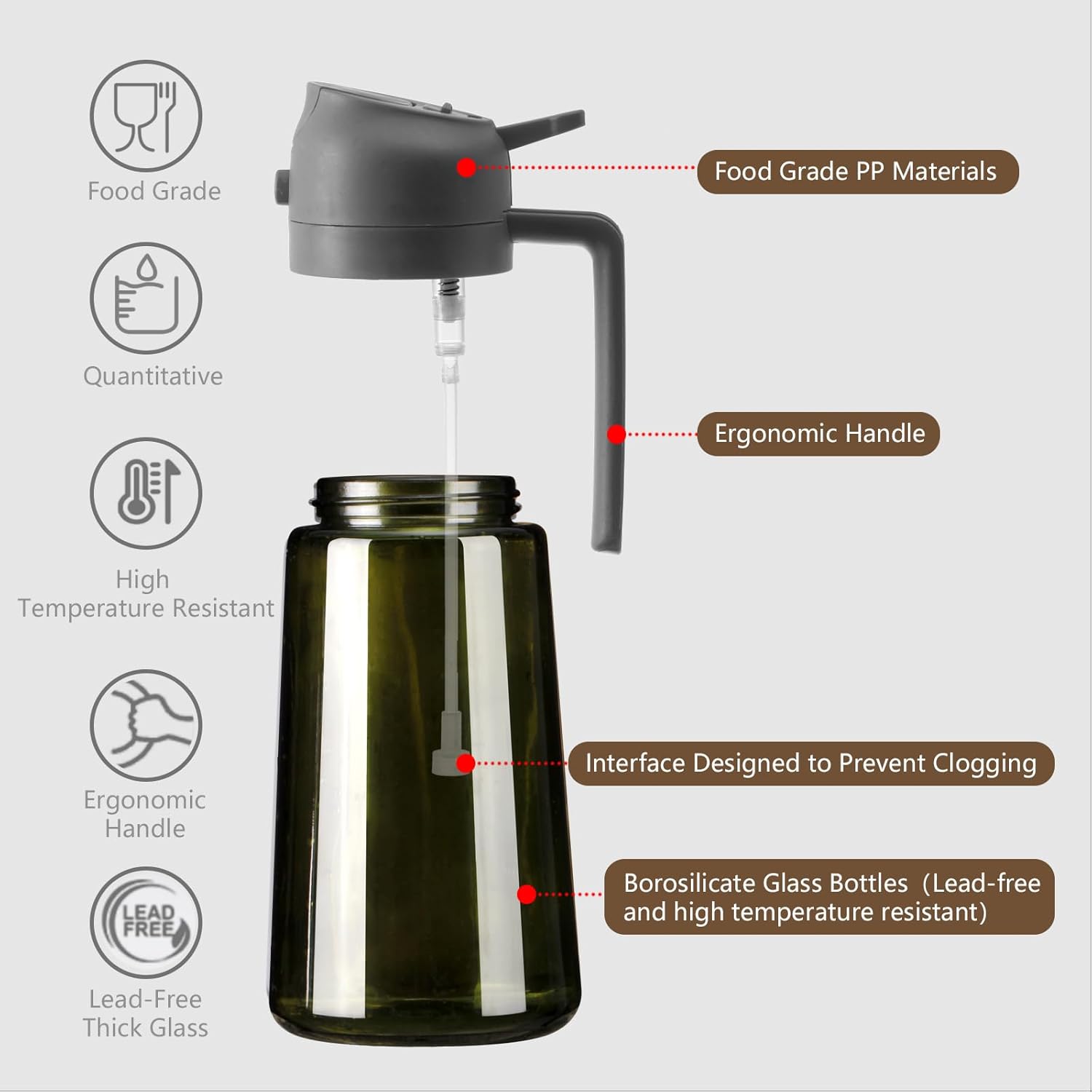 SWEET VIEW Olive Oil Dispenser - 16oz Glass Light-Proof Oil Sprayer for Cooking, Salad & BBQ