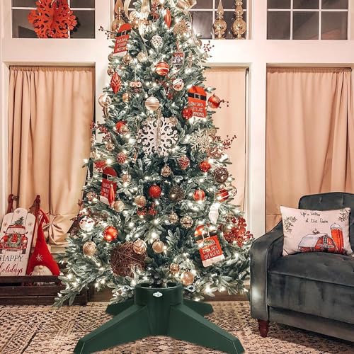 FORUP Green Christmas Tree Stand for Up to 8 Feet Trees - Heavy Duty, Water Reservoir, Easy Assembly