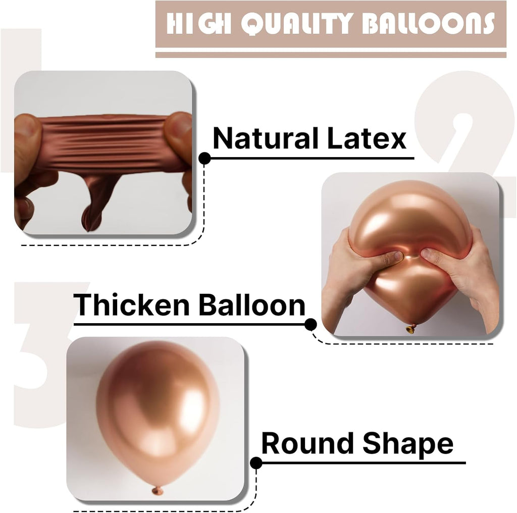 PartyWoo Metallic Rose Gold Balloons - 140pcs Chrome Balloon Arch Kit for Birthday & Anniversary Decor | 18", 12", 10", 5" Sizes