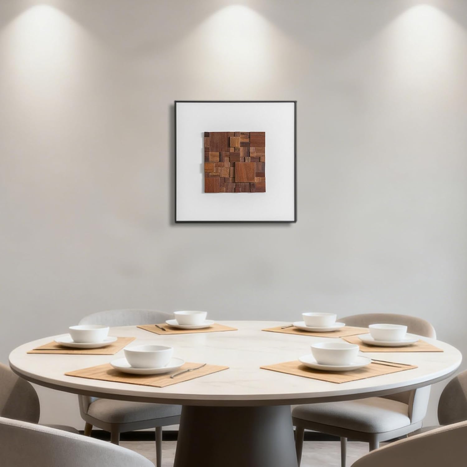 Regine Switzerland 3D Wood Textured Large Framed Abstract Wall Art - Modern Geometric Design (Brown, 24”H x 24”W)