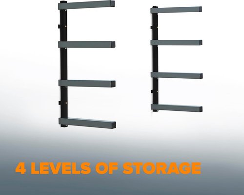 Bora 4-Level Lumber Storage Rack - Space-Saving Metal Shelf for Wood & Garage Organization | PBR-004B Black Gray