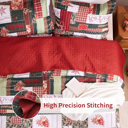 PPOLCA Christmas Queen Quilt Bedding Set - Reversible Patchwork Bedspread, All Season, Forest Green, Queen Size