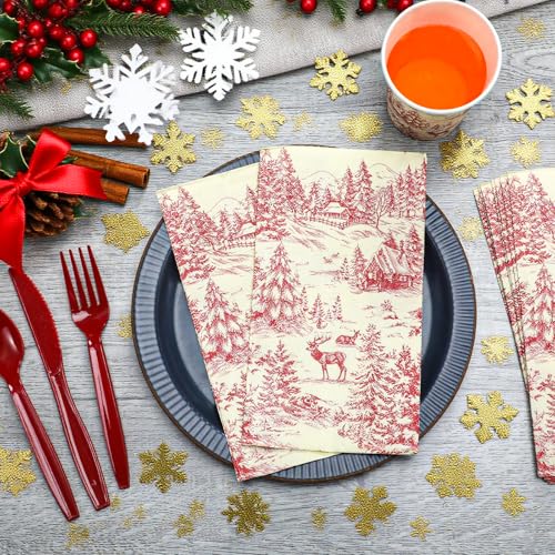 100 Pcs Christmas Red Toile Napkins Disposable Guest Hand Towels