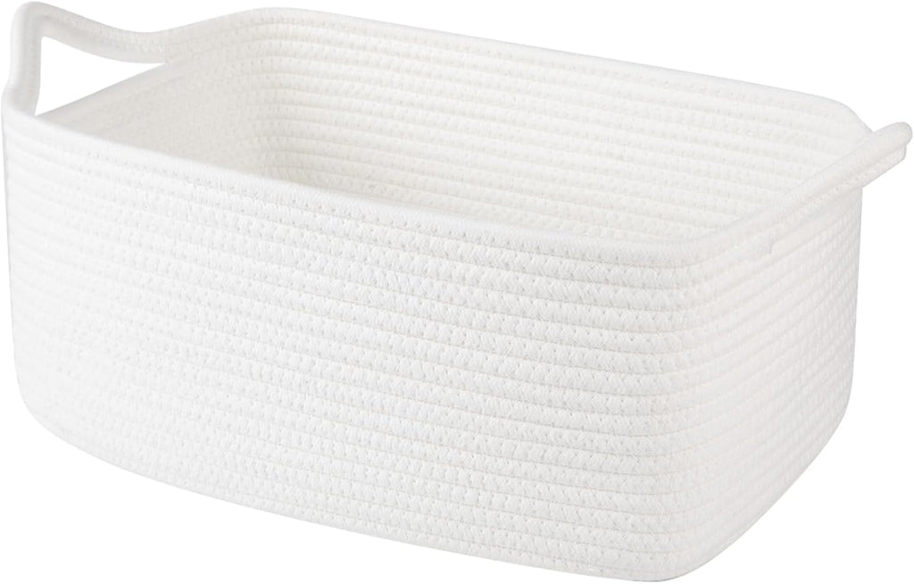 OIAHOMY Woven Storage Basket - 19L Gift Basket with Handles, Ideal for Baby Showers & Nursery - White