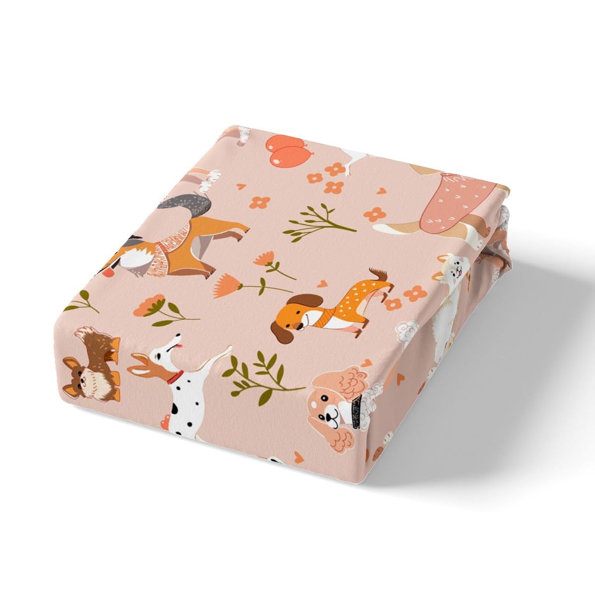 Romantic Dogs Duvet Cover Set King Size,Kawaii Cute Cartoon Pet Puppy Comforter Cover with 2 Pillowcases,Pink Flowers Plant Animal Modern Bedding Set for Adult Young Bedroom Xmas Gift