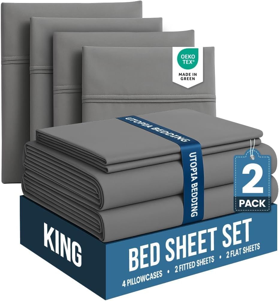 Utopia Bedding King Bed Sheets Set - Soft Brushed Microfiber | Fade & Shrink Resistant - Grey