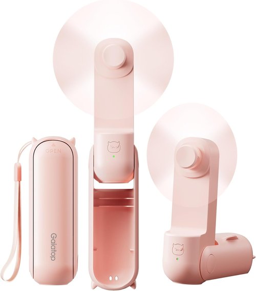Gaiatop Portable Handheld Fan - 3-in-1 Mini Fan with 17h Max Cooling | USB Rechargeable, Pink Travel Essential