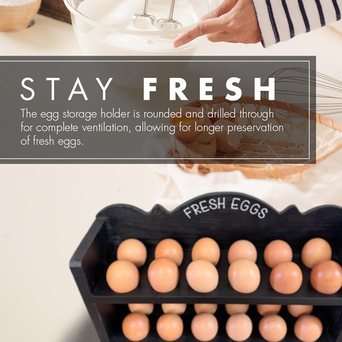 Wild AF Black Premium Pine Wooden Egg Holder 2-Tier Durable 24-Egg Storage Solution Ideal for Modern and Rustic Kitchen Fresh Eggs