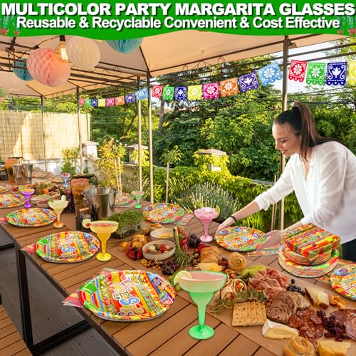 30 Pack Neon Plastic Margarita Glasses 12 oz Disposable Cocktail Cups for Parties