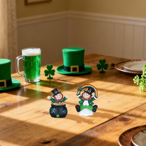 MEETYAMOR St. Patrick's Day Decorations - 2 PCS Irish Leprechaun Figurines for Home Decor | Shamrock & Rainbow Design