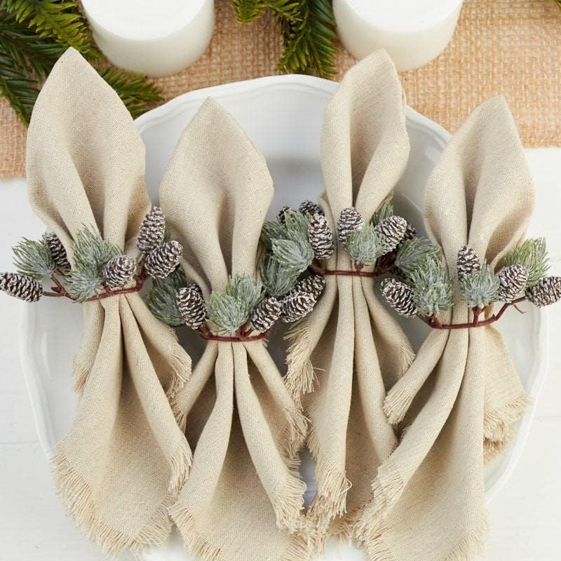 Regine Switzerland Artificial Pine & Pinecone Candle Rings - Set of 6 Faux Snowy Pine Decor