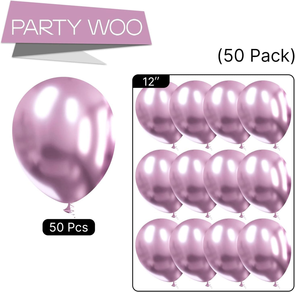 PartyWoo Metallic Pink Balloons - 50 Pcs 12 Inch Pinkish Purple for Wedding & Birthday Decorations