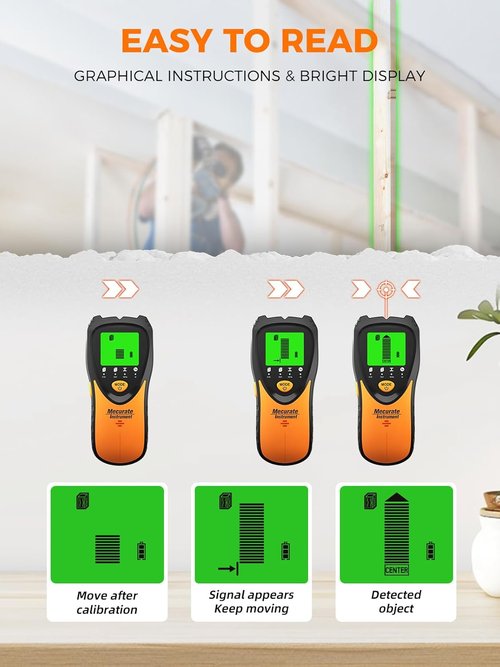 Mecurate Stud Finder - 5-in-1 Wall Scanner with LCD Display & Audio Alarm for Wood, Metal, AC Live Wire Detection