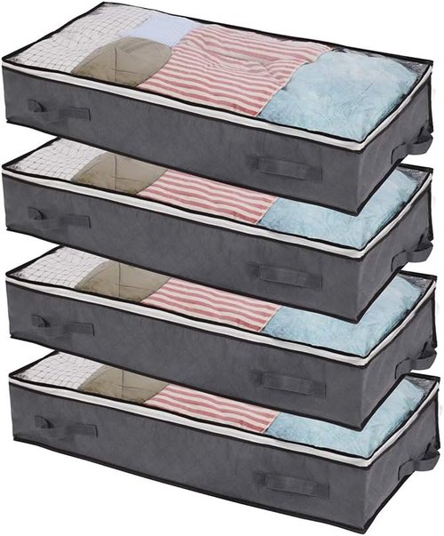 JERIA Underbed Storage Bags - 100L Organizer with 4 Handles & 2 Zippers | Foldable Clear Window (40" L x 20" W x 7" H)