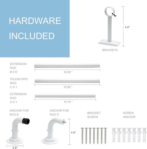 Byondeth Curtain Rods - Adjustable 16 to 144 Inches | Blackout Wrap Around Design in Ivory White