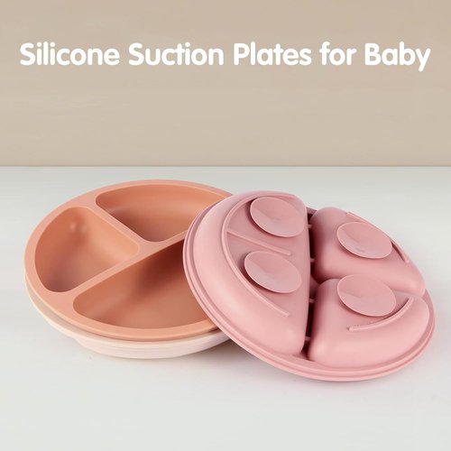 Eascrozn Toddler Plates - 3 Pack Divided Suction Plates | Food Grade Silicone, BPA Free, Non-Slip, Dishwasher Safe