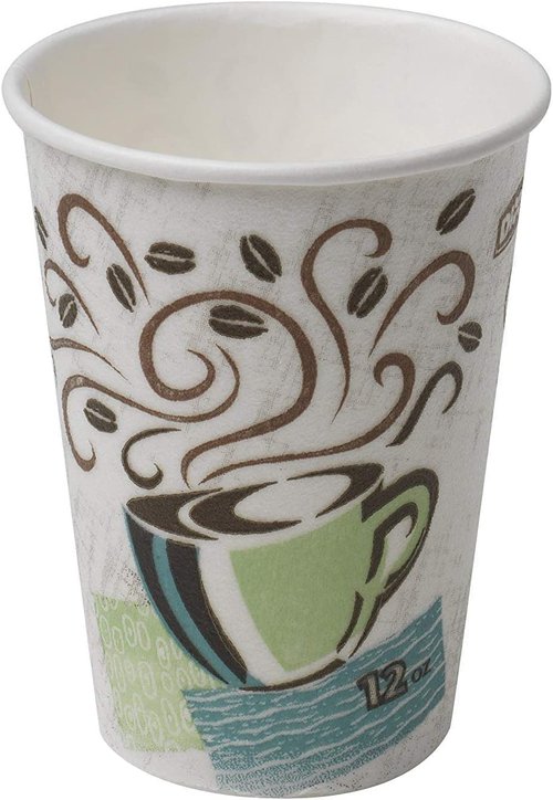 DuraCasa Straws and Dixie PerfecTouch 12 Oz. 100 Ct. Insulated Paper Hot Coffee Cups and Drinking/Stirring Stick Bundle, Disposable Hot Coffee Cups (100 Cups, 100 Straws)