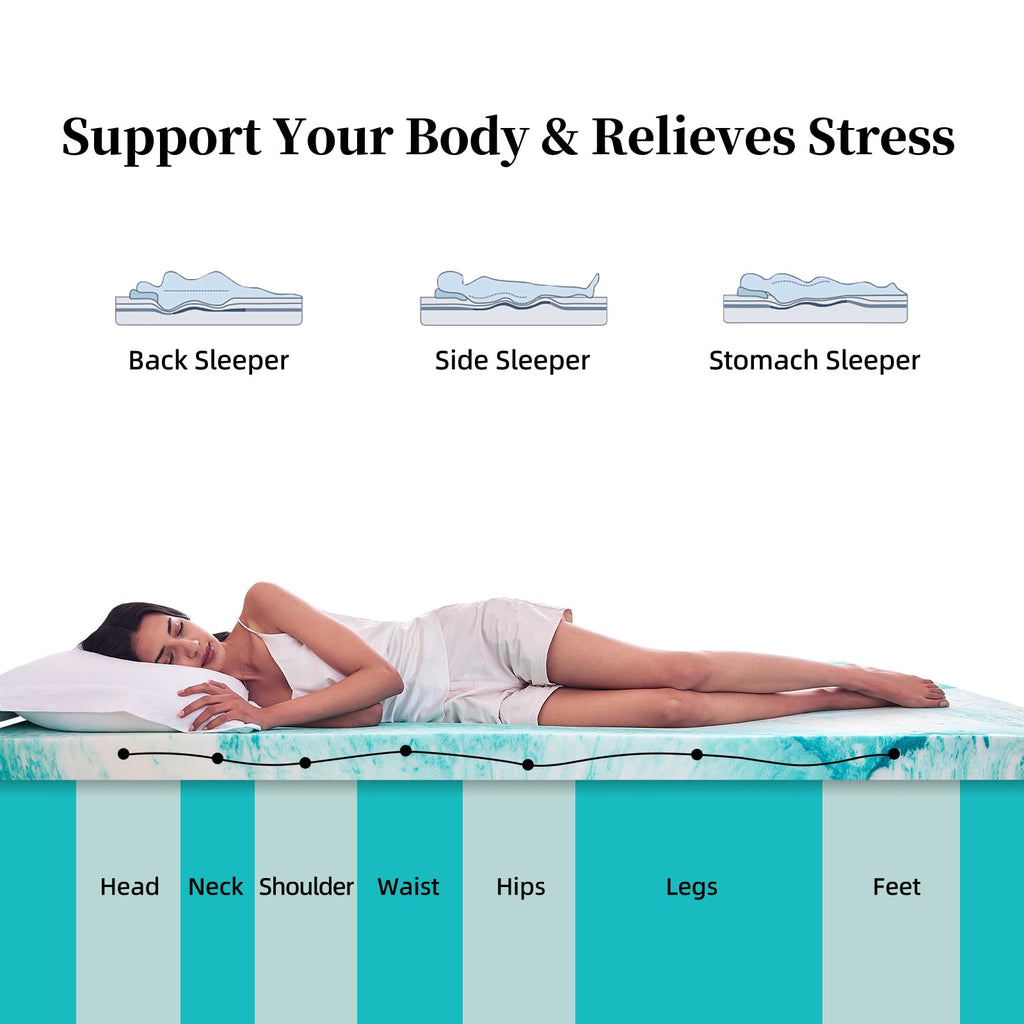 SIEMOUR 3 inch Memory Foam Mattress Topper with Cover Queen Size, Gel Infused Memory Foam Mattress Pad for Pressure Relief, 60x80 Inches