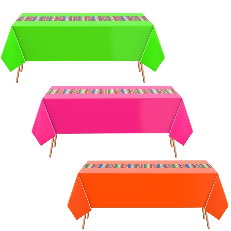 Oudain 3 Pcs Fiesta Tablecloth 108 x 54 Inch Plastic Tablecover Waterproof Mexican Tablecloth Mexican Striped Table Cover for Taco Night Festive Fiesta Wedding (Green,Orange,Pink)