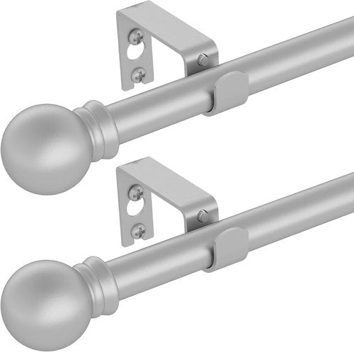 GXOACKJ Silver Curtain Rods - Heavy Duty 5/8 Inch Metal Set for Windows 32 to 48 Inch | 2 Pack with Brackets