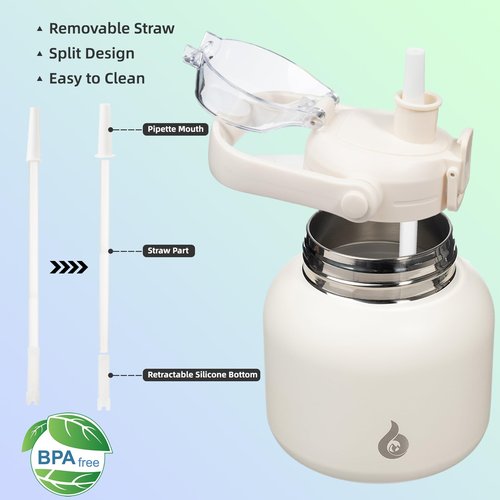 BJPKPK Insulated Water Bottles with Straw, 27 oz Cute Water Bottles with Handle, BPA Free Stainless Steel Metal Jug, Easy Carry Flasks for Men & Women, White