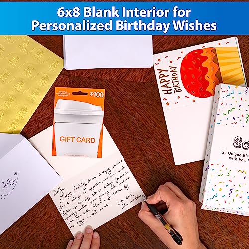 Solpla Gold Foil Birthday Cards Assortment, 24 Pack 4x6 Blank Cards with Envelopes and Stickers