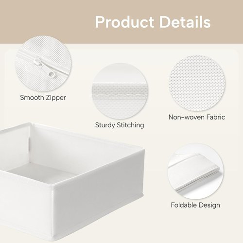 Criusia Sock Drawer Organizer - 8 Foldable Dividers for Baby Clothing, Underwear & Accessories | White