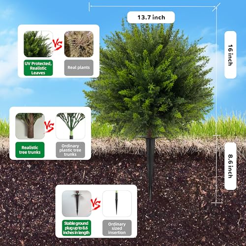 24.5-Inch Artificial Cedar Topiary Ball Trees - 4 Pack UV Resistant Shrubs