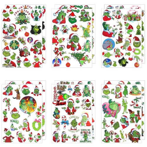12 Sheets Christmas Temporary Tattoos - Water-Resistant Xmas Tattoo Stickers for Holidays